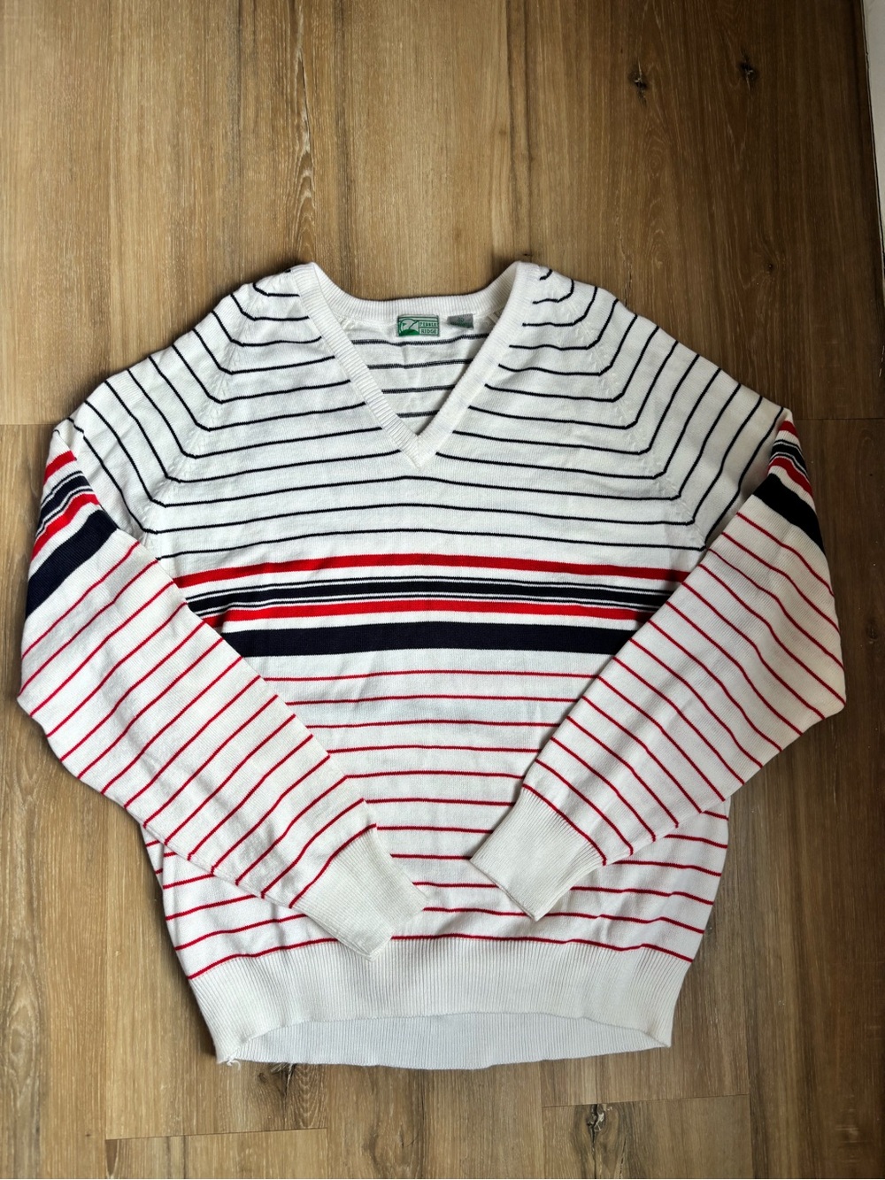 Vintage 80s Pebble Ridge Golf Sweater Women's XL V-Neck Cashmerlon Preppy Stripe